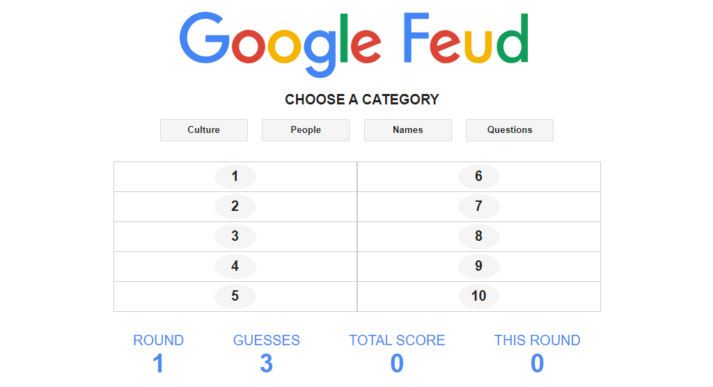 Google Feud Answers Game - Play Google Feud Answers Online for